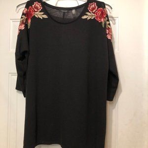 Black Cold Shoulder Embroidered Sweater Top